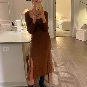 ASTR High Slit Brown Midi Dress